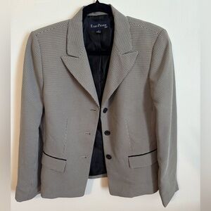 Evan Picone Womens Notch Lapel Flap Pocket Comfort Fit Herringbone Blazer Coat